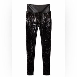 SPANX Faux Leather & Sequin High Rise Leggings – Small – Black